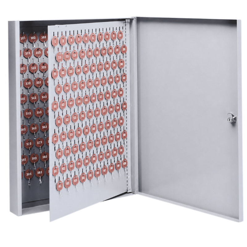 LUND C-300 Deluxe wall key cabinet, light gray enamel, 300-key capacity with numbered tags and lock