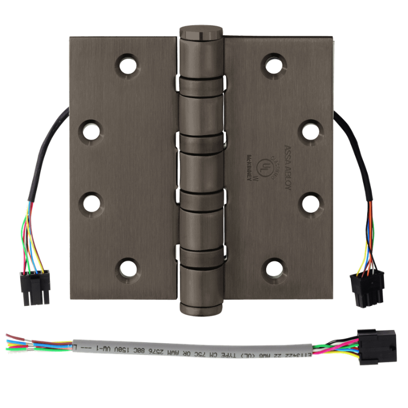 McKinney T4A3786-4-1/2x4-1/2-US10BE-QC12 Electrified Full Mortise Heavy Weight Bearing Hinge, [12] Wires With Quick Connect, Dark Oxidized Satin Bronze, Equivalent Finish