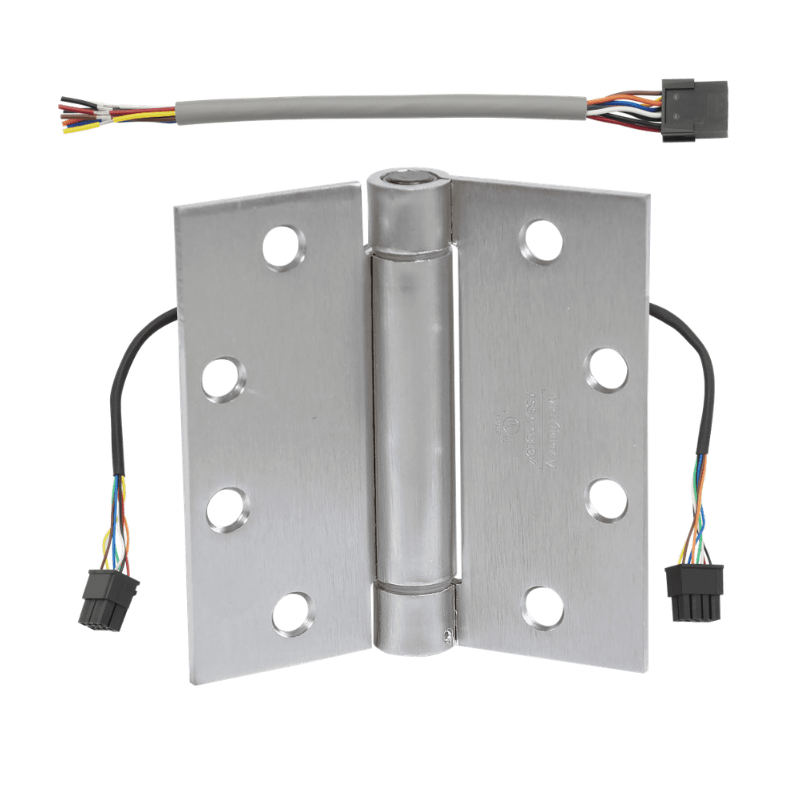 McKinney TA786-4-1/2x4-1/2-US26D-QC8 Electrified Full Mortise Heavy Weight Concealed Bearing Hinge, [8] Wires With Quick Connect, Satin Chrome Finish