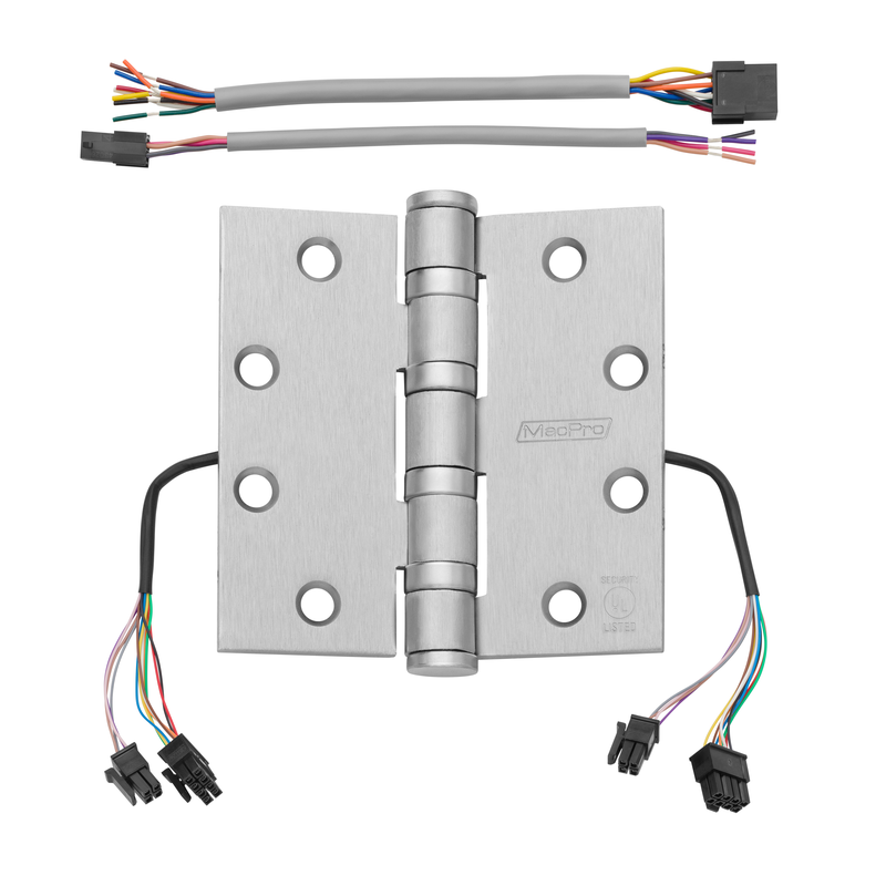 McKinney MPB68-4-1/2x4-1/2-US26D-QC12 Electrified Full Mortise MacPro Standard Weight Ball Bearing Hinge, Five Knuckle, [12] Wires With Quick Connect, 626 Satin Chrome Finish