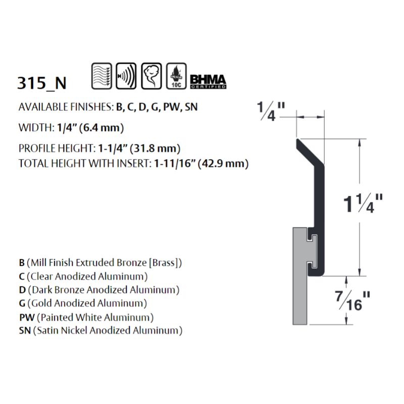 Pemko 315BSPN-36 Neoprene Door Sweep, 36 In Lenght, Black Suede Powder Coat