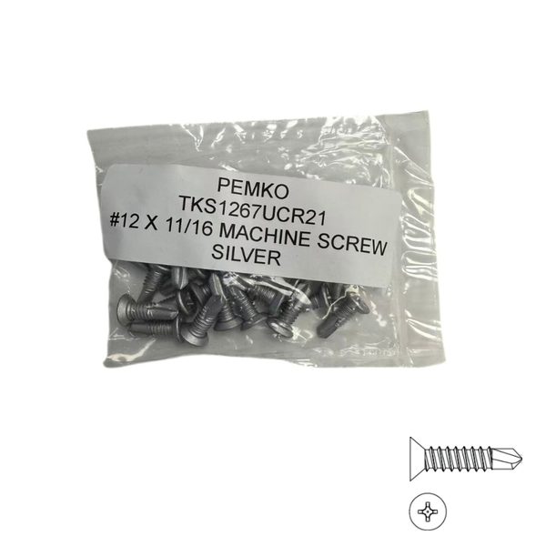 Pemko TKS1267UCR21 Self Tapping Tek Screws ,#12 x 11/16" Fastener For Continuous Models containing C and FM, #3 Phillips, Silver, 21 per Pack