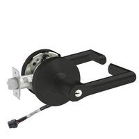 Sargent RX-10XG04-LMW-BSP black storeroom cylindrical lock, Request to Exit, LMW lever, keyed, with wiring harness