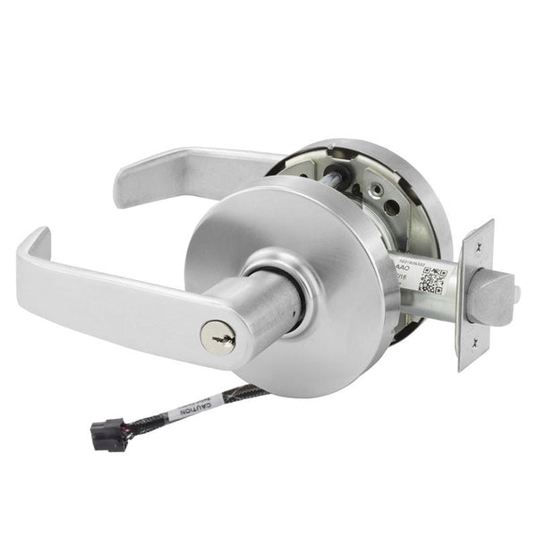 Sargent RX-10XG05-LL-12V US26D satin chrome cylindrical lever lock, Request to Exit, keyed with wire harness