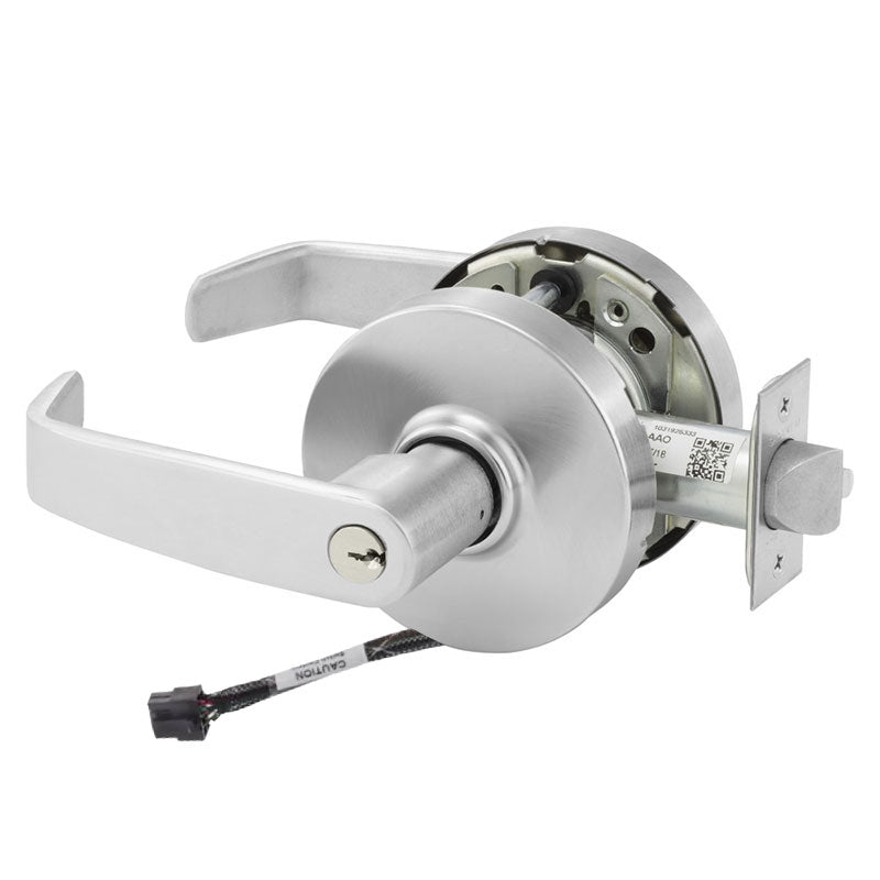 Sargent RX-10XG05-LL-12V US26D satin chrome cylindrical lever lock, Request to Exit, keyed with wire harness
