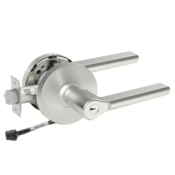 Sargent RX-10XG37-LMD-12V US26D satin chrome classroom cylindrical lever lock with request-to-exit and keyed cylinder