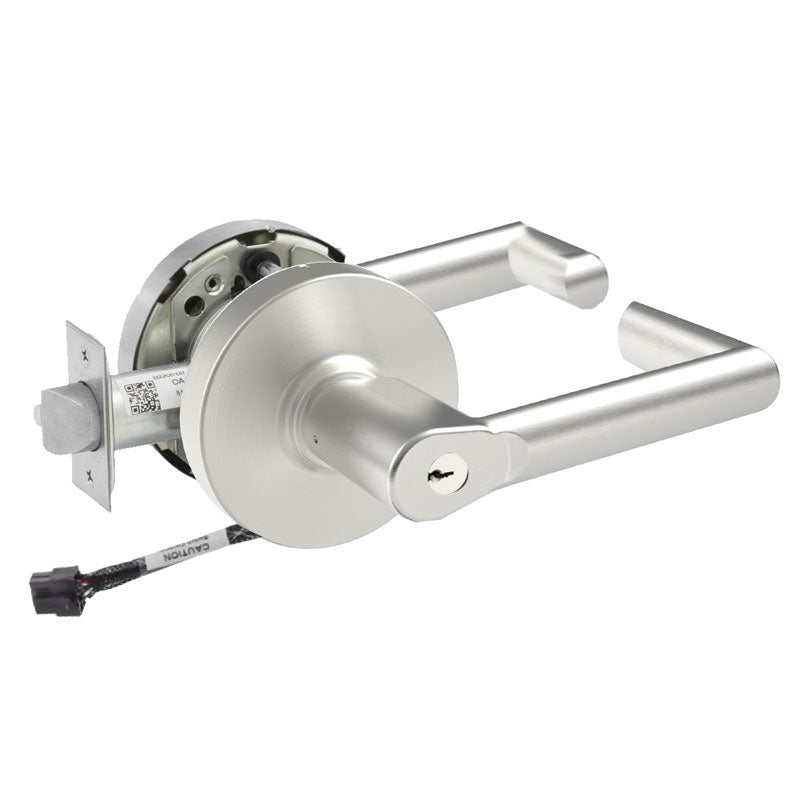 Sargent RX-10XG37-LMW-24V US26D satin chrome classroom cylindrical lever lock with request to exit and keyed cylinder