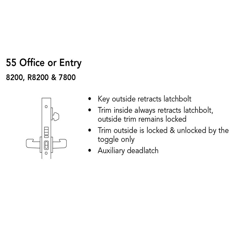 Sargent RX-LC-8255-24V-LNMI Office or Entry 24V Electrified Mortise Lock, LN Rose, MI Lever, RX Switch, Less Cylinder