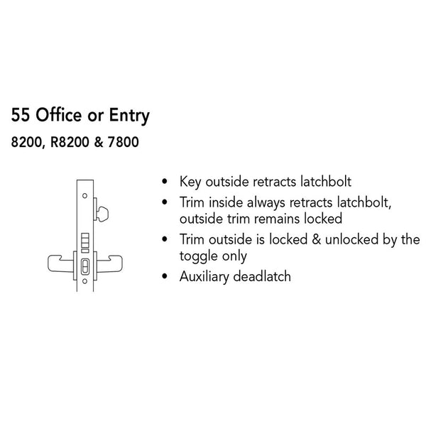 Sargent RX-LC-8255-24V-LNMD Office or Entry 24V Electrified Mortise Lock, LN Rose, MD Lever, RX Switch, Less Cylinder