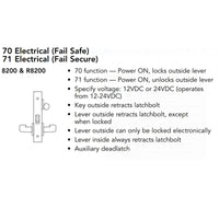 Sargent 70-RX-8270-12V-LNJ-26D Electric Mortise Lock, Fail Safe, Request to Exit, 12V, SFIC Less Core, LN Rose, J Lever, Satin Chrome