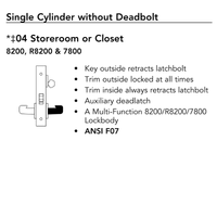 Sargent LC-8204-LNMD Storeroom or Closet Mortise Lock, MD Lever, LN Rose, Field Reversible, Less Cylinder