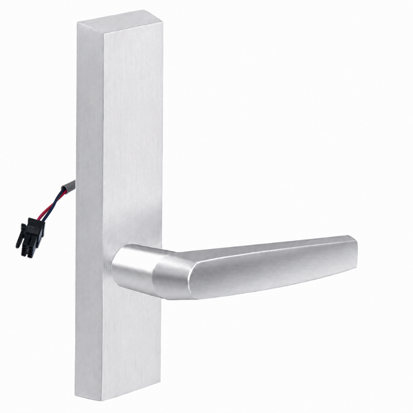 SARGENT 773-8-ETMJ-24V US26D electrified exit trim with MJ lever, satin chrome rectangular escutcheon