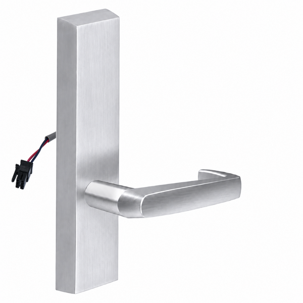 SARGENT 773-8-ETNJ-12V US26D electrified exit trim with NJ lever, satin chrome rectangular escutcheon