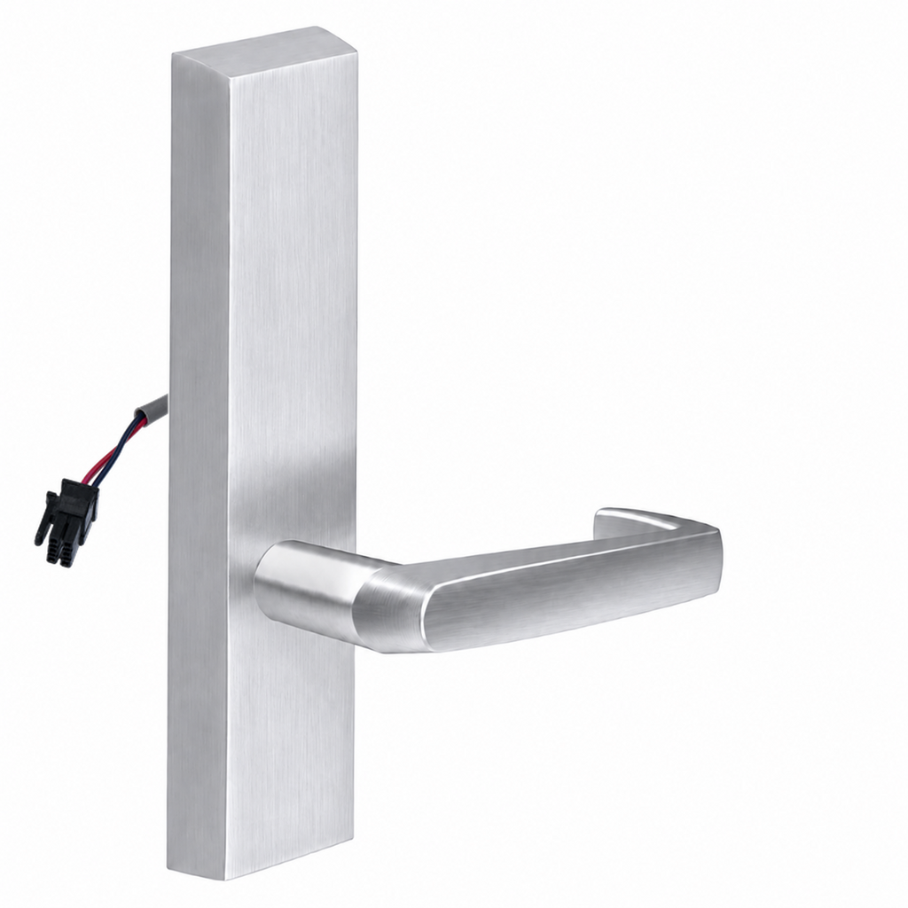 SARGENT 773-8-ETNJ-24V electrified exit trim with NJ lever, US26D satin chrome rectangular escutcheon