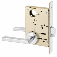 Sargent 8204 LNMD storeroom mortise lock, MD lever, LN rose, US26 bright chrome, less cylinder