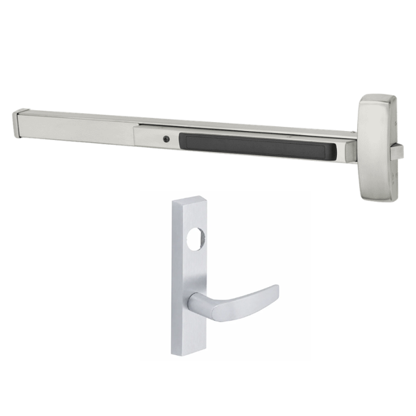 Sargent 8804-F-ETB-LC US32D satin stainless rim exit device with ETB lever trim, night latch, less cylinder