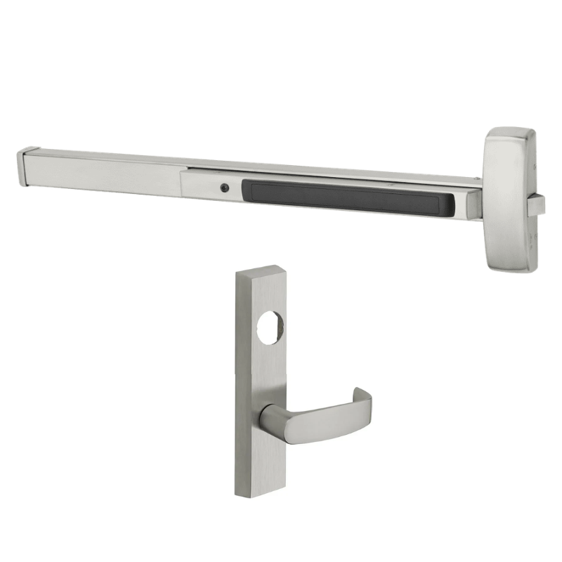Sargent 8804-F-ETL-LC US32D satin stainless rim exit device with ETL lever trim, night latch, less cylinder