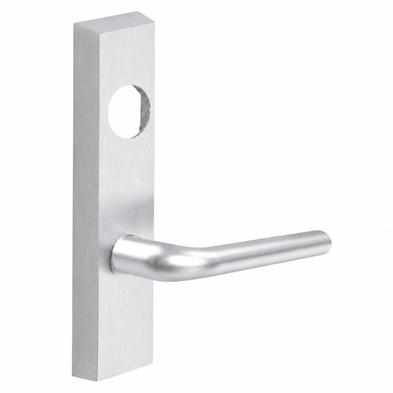 SARGENT LC-713-8-ETME-US26D exit device trim, satin chrome rectangular escutcheon with ME lever
