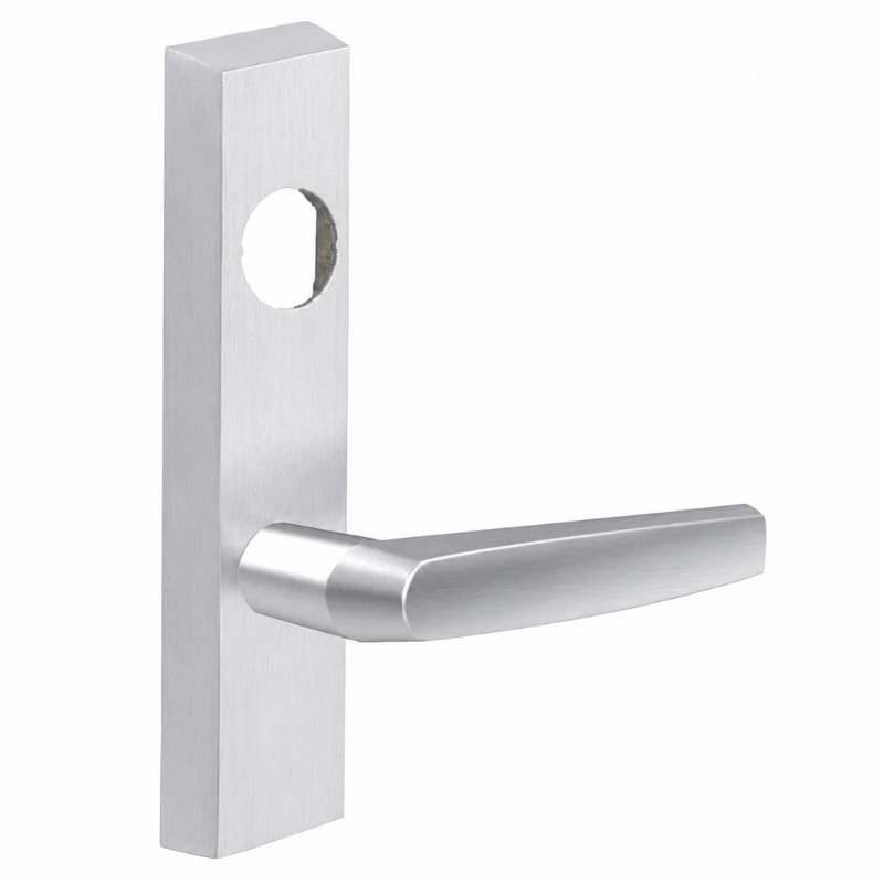 SARGENT LC-713-8-ETMJ-US26D exit device trim, satin chrome rectangular escutcheon with MJ lever