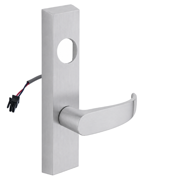 SARGENT LC-776-8-ETP-12V-US26D electrified P lever trim in satin chrome, rectangular escutcheon, less cylinder