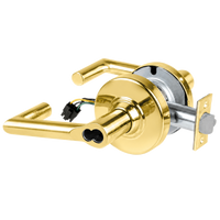 Schlage ND80BD-EU-BRK-605 electrified storeroom lock, bright brass finish, Boardwalk lever, cylindrical design