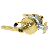 Schlage ND80BD-EU-LAT-605 electrified storeroom lock, bright brass cylindrical lockset with Latitude lever