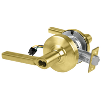 Schlage ND80BD-EU-LAT-606 electrified storeroom lock, satin brass cylindrical lockset with Latitude lever