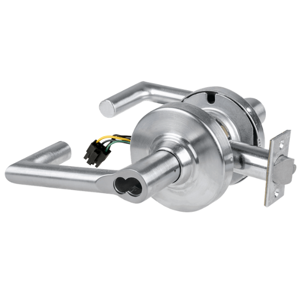 Schlage ND80JD-BRK-RX-626 storeroom cylindrical lock, satin chrome, Boardwalk lever with request-to-exit wiring