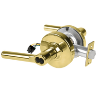 Schlage ND80JD-BRW-RX-605 storeroom lock, bright brass Broadway lever with latch and request-to-exit wiring