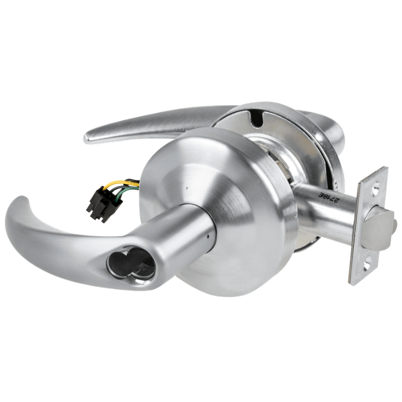 Schlage ND80JD-EL-OME-626 electrified storeroom cylindrical lock, satin chrome, Omega lever, less core