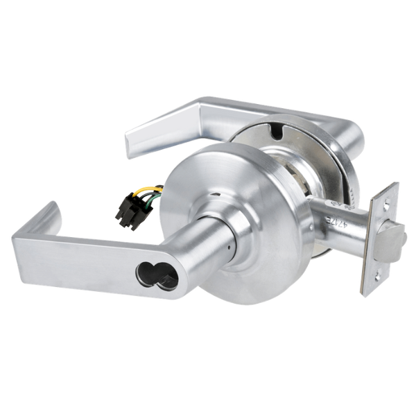 Schlage ND80JD-EL-RHO-626 electrified storeroom cylindrical lock, satin chrome, Rhodes levers, less core