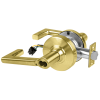 Schlage ND80JD-EU-LON-606 electrified storeroom lock, satin brass cylindrical lock with Longitude levers