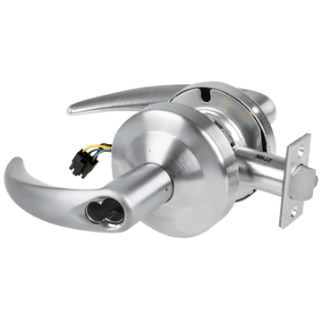 Schlage ND80JD-OME-RX 626 satin chrome storeroom cylindrical lock with Omega lever and request-to-exit wiring