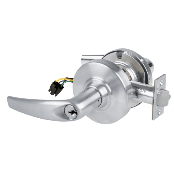 Schlage ND80PD-ATH-RX 626 storeroom cylindrical lock, satin chrome Athens lever with keyed cylinder and latch