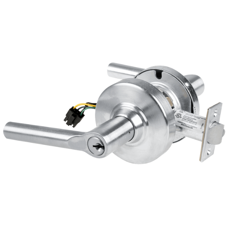 Schlage ND80PD-BRW-RX 626 storeroom cylindrical lock, satin chrome, Broadway lever with keyed cylinder