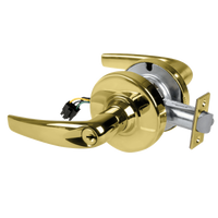 Schlage ND80PD-EL-ATH-605 electrified storeroom lock, bright brass Athens lever with keyed cylinder and latch