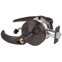 Schlage ND80PD-EL-OME-643E electrified storeroom lock, dark bronze finish, Omega lever with keyed cylinder