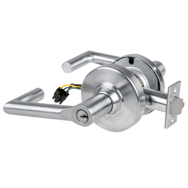 Schlage ND80PD-EU-BRK-626 electrified storeroom lock, satin chrome, Boardwalk lever with keyed cylinder