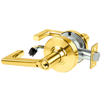 Schlage ND80PD-EU-LON 605 electrified storeroom lock, bright brass cylindrical lock with Longitude levers