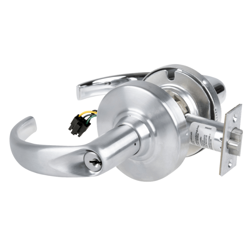 Schlage ND80PD-EU-SPA-626 electrified storeroom lock, satin chrome Sparta lever with cylinder and latch