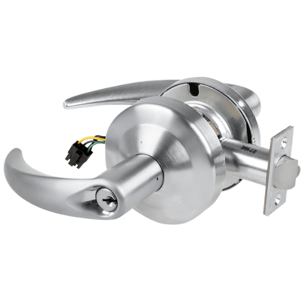 Schlage ND80PD-OME-RX 626 storeroom cylindrical lock, satin chrome Omega lever with keyed cylinder and latch