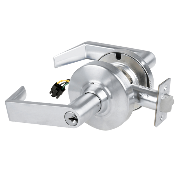 Schlage ND80PD-RHO-RX storeroom cylindrical lock, 626 satin chrome, Rhodes lever with keyed cylinder