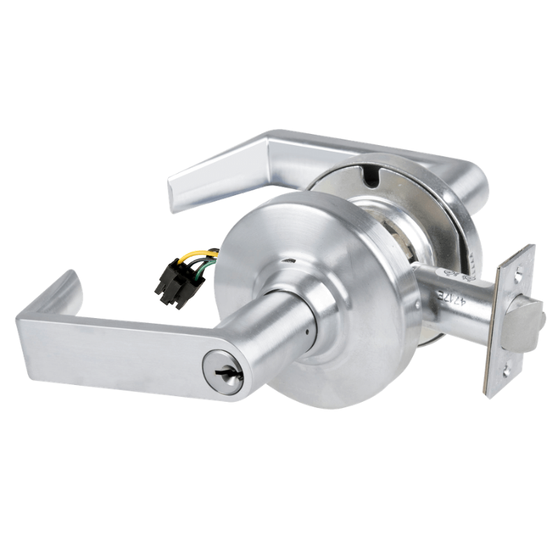 Schlage ND80PD-RHO-RX storeroom cylindrical lock, 626 satin chrome, Rhodes lever with keyed cylinder