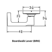 Schlage Boardwalk BRK cylindrical passage lever trim, straight return lever with round rose, line drawing