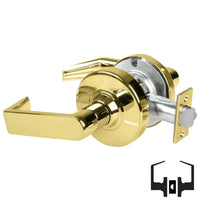 Schlage ND10S-RHO-605 passage lever set, bright brass cylindrical lock with Rhodes lever and latch