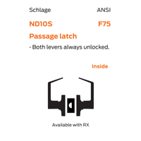 Schlage ND10S-LON passage latch cylindrical lever set, non-keyed Longitude lever, inside view diagram