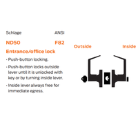 Schlage ND50-JD-RHO Cylindrical Entrance/Office Lock, Rhodes Lever, FSIC Full Sized Interchangeable Core, Less Core