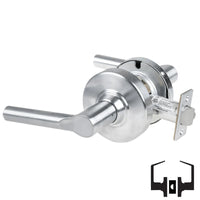 Schlage ND10S-BRW 626 satin chrome passage lever set with Broadway lever, cylindrical lock and latch