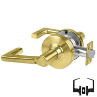 Schlage ND10S-LON 606 passage lever set, satin brass cylindrical lock with Longitude levers and round rose