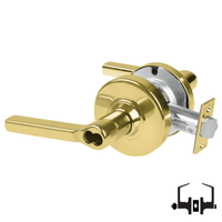 Schlage ND50-BD-LAT 605 bright brass entrance lock with Latitude lever, cylindrical rose, latch and SFIC prep